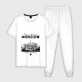 Мужская пижама хлопок с принтом Москва, ВДНХ в Петрозаводске, 100% хлопок | брюки и футболка прямого кроя, без карманов, на брюках мягкая резинка на поясе и по низу штанин
 | Тематика изображения на принте: 