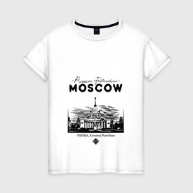 Женская футболка хлопок с принтом Москва, ВДНХ в Петрозаводске, 100% хлопок | прямой крой, круглый вырез горловины, длина до линии бедер, слегка спущенное плечо | 