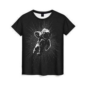 Женская футболка 3D с принтом Космическое прикосновение в Петрозаводске, 100% полиэфир ( синтетическое хлопкоподобное полотно) | прямой крой, круглый вырез горловины, длина до линии бедер | astro | cosmo | galaxy | planet | space | star | астронавт | галактика | звезды | космонавт | космос | планета