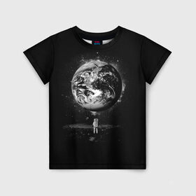 Детская футболка 3D с принтом Взгляд на землю в Петрозаводске, 100% гипоаллергенный полиэфир | прямой крой, круглый вырез горловины, длина до линии бедер, чуть спущенное плечо, ткань немного тянется | astro | cosmo | galaxy | moon | planet | space | star | автронавт | галактика | звезды | земля | космонавт | космос | луна | планета