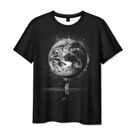 Мужская футболка 3D с принтом Взгляд на землю в Петрозаводске, 100% полиэфир | прямой крой, круглый вырез горловины, длина до линии бедер | Тематика изображения на принте: astro | cosmo | galaxy | moon | planet | space | star | автронавт | галактика | звезды | земля | космонавт | космос | луна | планета