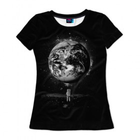 Женская футболка 3D с принтом Взгляд на землю в Петрозаводске, 100% полиэфир ( синтетическое хлопкоподобное полотно) | прямой крой, круглый вырез горловины, длина до линии бедер | astro | cosmo | galaxy | moon | planet | space | star | автронавт | галактика | звезды | земля | космонавт | космос | луна | планета
