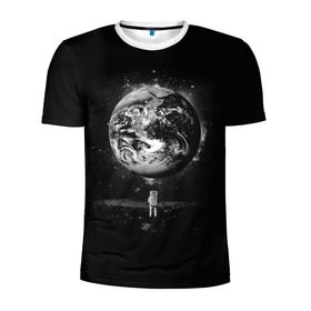 Мужская футболка 3D спортивная с принтом Взгляд на землю в Петрозаводске, 100% полиэстер с улучшенными характеристиками | приталенный силуэт, круглая горловина, широкие плечи, сужается к линии бедра | astro | cosmo | galaxy | moon | planet | space | star | автронавт | галактика | звезды | земля | космонавт | космос | луна | планета