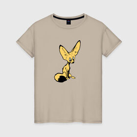 Женская футболка хлопок с принтом Лисенок в Петрозаводске, 100% хлопок | прямой крой, круглый вырез горловины, длина до линии бедер, слегка спущенное плечо | животное | лиса | фенек
