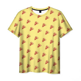 Мужская футболка 3D с принтом Рай пиццы в Петрозаводске, 100% полиэфир | прямой крой, круглый вырез горловины, длина до линии бедер | food | pizza | грибы | еда | завтрак | колбаса | обед | пицца | помидор | ужин | фастфуд