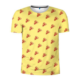 Мужская футболка 3D спортивная с принтом Рай пиццы в Петрозаводске, 100% полиэстер с улучшенными характеристиками | приталенный силуэт, круглая горловина, широкие плечи, сужается к линии бедра | food | pizza | грибы | еда | завтрак | колбаса | обед | пицца | помидор | ужин | фастфуд