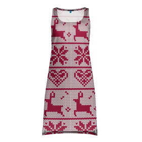 Платье-майка 3D с принтом Розовый свитер в Петрозаводске, 100% полиэстер | полуприлегающий силуэт, широкие бретели, круглый вырез горловины, удлиненный подол сзади. | ангел | ёлка | ель | зима | колокольчик | нг | новый год | олень | рождество | санта | свитер | снег