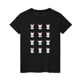 Женская футболка хлопок с принтом 12 эмоций бультерьера в Петрозаводске, 100% хлопок | прямой крой, круглый вырез горловины, длина до линии бедер, слегка спущенное плечо | emoji | булечка | булик | буль | бультерьер | смайл | собака | эмоджи | эмодзи