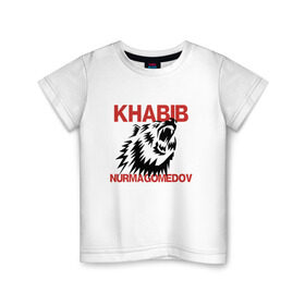 Детская футболка хлопок с принтом Хабиб Нурмагомедов в Петрозаводске, 100% хлопок | круглый вырез горловины, полуприлегающий силуэт, длина до линии бедер | khabib | nurmagomedov