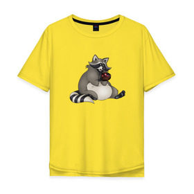 Мужская футболка хлопок Oversize с принтом Енотик в Петрозаводске, 100% хлопок | свободный крой, круглый ворот, “спинка” длиннее передней части | акварель | енот | кекс | мафин | сладкоежка