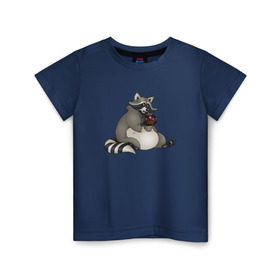 Детская футболка хлопок с принтом Енотик в Петрозаводске, 100% хлопок | круглый вырез горловины, полуприлегающий силуэт, длина до линии бедер | акварель | енот | кекс | мафин | сладкоежка
