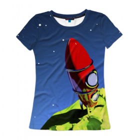 Женская футболка 3D с принтом Ракета в Петрозаводске, 100% полиэфир ( синтетическое хлопкоподобное полотно) | прямой крой, круглый вырез горловины, длина до линии бедер | space | вселенная | яркий