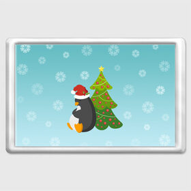 Магнит 45*70 с принтом Новогодний пингвинчик в Петрозаводске, Пластик | Размер: 78*52 мм; Размер печати: 70*45 | елка | новый год | пингвин