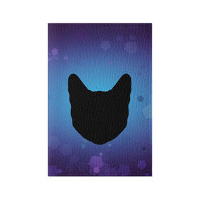 Обложка для паспорта матовая кожа с принтом Силуэт черной кошки в Петрозаводске, натуральная матовая кожа | размер 19,3 х 13,7 см; прозрачные пластиковые крепления | кошка | силуэт | синий | фиолетовый | черный