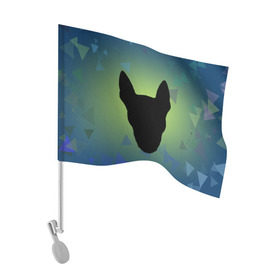 Флаг для автомобиля с принтом силуэт Бультерьера в Петрозаводске, 100% полиэстер | Размер: 30*21 см | зеленый | силуэт | синий | собака | черный