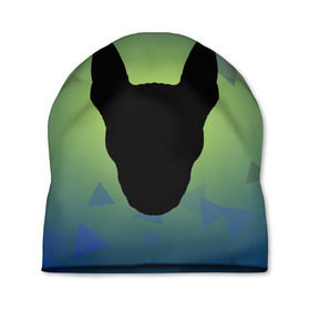 Шапка 3D с принтом силуэт Бультерьера в Петрозаводске, 100% полиэстер | универсальный размер, печать по всей поверхности изделия | зеленый | силуэт | синий | собака | черный