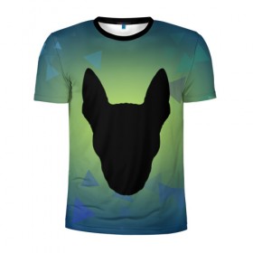 Мужская футболка 3D спортивная с принтом силуэт Бультерьера в Петрозаводске, 100% полиэстер с улучшенными характеристиками | приталенный силуэт, круглая горловина, широкие плечи, сужается к линии бедра | зеленый | силуэт | синий | собака | черный