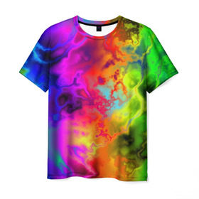 Мужская футболка 3D с принтом Красочное безумие в Петрозаводске, 100% полиэфир | прямой крой, круглый вырез горловины, длина до линии бедер | кислота | радуга | разноцветный | яркий