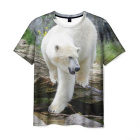 Мужская футболка 3D с принтом Белый медведь в Петрозаводске, 100% полиэфир | прямой крой, круглый вырез горловины, длина до линии бедер | Тематика изображения на принте: арктика
