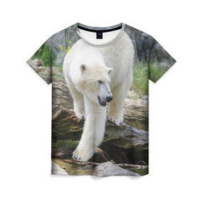 Женская футболка 3D с принтом Белый медведь в Петрозаводске, 100% полиэфир ( синтетическое хлопкоподобное полотно) | прямой крой, круглый вырез горловины, длина до линии бедер | арктика