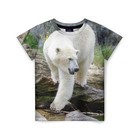 Детская футболка 3D с принтом Белый медведь в Петрозаводске, 100% гипоаллергенный полиэфир | прямой крой, круглый вырез горловины, длина до линии бедер, чуть спущенное плечо, ткань немного тянется | арктика