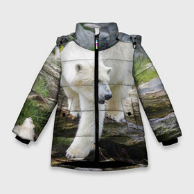 Зимняя куртка для девочек 3D с принтом Белый медведь в Петрозаводске, ткань верха — 100% полиэстер; подклад — 100% полиэстер, утеплитель — 100% полиэстер. | длина ниже бедра, удлиненная спинка, воротник стойка и отстегивающийся капюшон. Есть боковые карманы с листочкой на кнопках, утяжки по низу изделия и внутренний карман на молнии. 

Предусмотрены светоотражающий принт на спинке, радужный светоотражающий элемент на пуллере молнии и на резинке для утяжки. | арктика