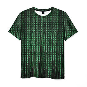 Мужская футболка 3D с принтом Матрица в Петрозаводске, 100% полиэфир | прямой крой, круглый вырез горловины, длина до линии бедер | атака | буквы | виртуальный мир | вирус | гаджет | девайс | иероглифы | интернет | компьютер | матрица | паутина | программист | сеть | символы | софт | хакер | цифры