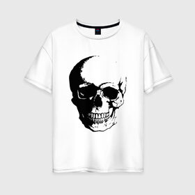 Женская футболка хлопок Oversize с принтом Череп в Петрозаводске, 100% хлопок | свободный крой, круглый ворот, спущенный рукав, длина до линии бедер
 | halloween | кости | мертвец | скилет | ужасы | хэллоуин | череп