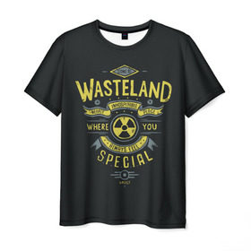 Мужская футболка 3D с принтом Come to Wasteland в Петрозаводске, 100% полиэфир | прямой крой, круглый вырез горловины, длина до линии бедер | Тематика изображения на принте: atom | bomb | boy | fallout | radioactive | vault | wasteland | атом | бой | бомба | волт | мальчик | радиация | фоллаут | ядерная