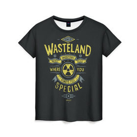 Женская футболка 3D с принтом Come to Wasteland в Петрозаводске, 100% полиэфир ( синтетическое хлопкоподобное полотно) | прямой крой, круглый вырез горловины, длина до линии бедер | atom | bomb | boy | fallout | radioactive | vault | wasteland | атом | бой | бомба | волт | мальчик | радиация | фоллаут | ядерная