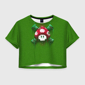 Женская футболка 3D укороченная с принтом Mario Mushroom в Петрозаводске, 100% полиэстер | круглая горловина, длина футболки до линии талии, рукава с отворотами | 8 bit | 8 бит | nintendo | гриб | нинтендо