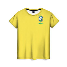 Женская футболка 3D с принтом Сборная Бразилии в Петрозаводске, 100% полиэфир ( синтетическое хлопкоподобное полотно) | прямой крой, круглый вырез горловины, длина до линии бедер | brazil | америка | бразилия
