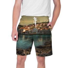 Мужские шорты 3D с принтом Хорватия в Петрозаводске,  полиэстер 100% | прямой крой, два кармана без застежек по бокам. Мягкая трикотажная резинка на поясе, внутри которой широкие завязки. Длина чуть выше колен | город | пейзаж