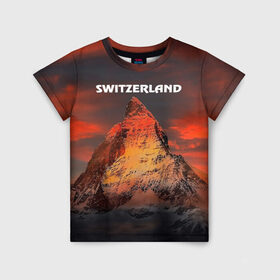 Детская футболка 3D с принтом Швейцария в Петрозаводске, 100% гипоаллергенный полиэфир | прямой крой, круглый вырез горловины, длина до линии бедер, чуть спущенное плечо, ткань немного тянется | switzerland | альпы | горы | заграница | отдых | отпуск | туризм | турист
