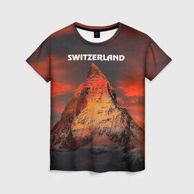 Женская футболка 3D с принтом Швейцария в Петрозаводске, 100% полиэфир ( синтетическое хлопкоподобное полотно) | прямой крой, круглый вырез горловины, длина до линии бедер | switzerland | альпы | горы | заграница | отдых | отпуск | туризм | турист