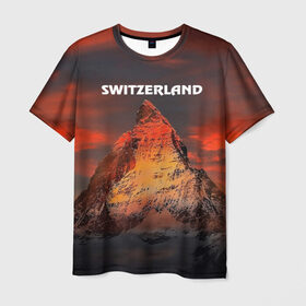 Мужская футболка 3D с принтом Швейцария в Петрозаводске, 100% полиэфир | прямой крой, круглый вырез горловины, длина до линии бедер | switzerland | альпы | горы | заграница | отдых | отпуск | туризм | турист