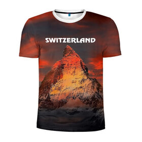 Мужская футболка 3D спортивная с принтом Швейцария в Петрозаводске, 100% полиэстер с улучшенными характеристиками | приталенный силуэт, круглая горловина, широкие плечи, сужается к линии бедра | switzerland | альпы | горы | заграница | отдых | отпуск | туризм | турист