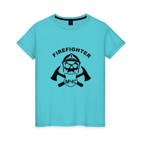 Женская футболка хлопок с принтом МЧС в Петрозаводске, 100% хлопок | прямой крой, круглый вырез горловины, длина до линии бедер, слегка спущенное плечо | мчс | пожарный