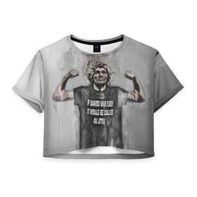 Женская футболка 3D укороченная с принтом Хабиб в Петрозаводске, 100% полиэстер | круглая горловина, длина футболки до линии талии, рукава с отворотами | khabib | nurmagomedov | ufc | нурмагомедов | хабиб