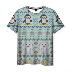Мужская футболка 3D с принтом Детский вязаный узор в Петрозаводске, 100% полиэфир | прямой крой, круглый вырез горловины, длина до линии бедер | зима | нг | новый год | рождество | свитер | снег