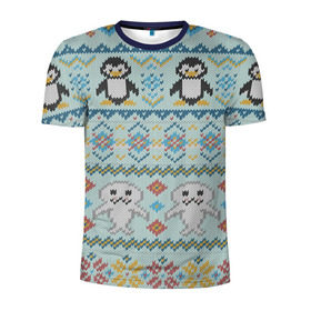 Мужская футболка 3D спортивная с принтом Детский вязаный узор в Петрозаводске, 100% полиэстер с улучшенными характеристиками | приталенный силуэт, круглая горловина, широкие плечи, сужается к линии бедра | зима | нг | новый год | рождество | свитер | снег