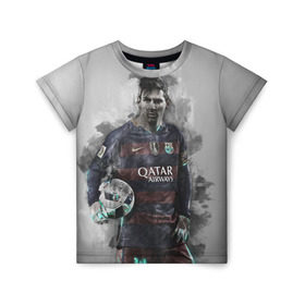 Детская футболка 3D с принтом Lionel Messi в Петрозаводске, 100% гипоаллергенный полиэфир | прямой крой, круглый вырез горловины, длина до линии бедер, чуть спущенное плечо, ткань немного тянется | лионель | месси
