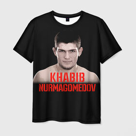 Мужская футболка 3D с принтом Хабиб Нурмагомедов в Петрозаводске, 100% полиэфир | прямой крой, круглый вырез горловины, длина до линии бедер | ufc