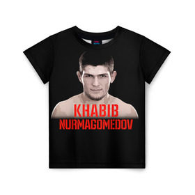 Детская футболка 3D с принтом Хабиб Нурмагомедов в Петрозаводске, 100% гипоаллергенный полиэфир | прямой крой, круглый вырез горловины, длина до линии бедер, чуть спущенное плечо, ткань немного тянется | ufc