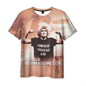 Мужская футболка 3D с принтом Хабиб Нурмагомедов в Петрозаводске, 100% полиэфир | прямой крой, круглый вырез горловины, длина до линии бедер | ufc | хабиб нурмагомедов