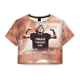 Женская футболка 3D укороченная с принтом Хабиб Нурмагомедов в Петрозаводске, 100% полиэстер | круглая горловина, длина футболки до линии талии, рукава с отворотами | ufc | хабиб нурмагомедов