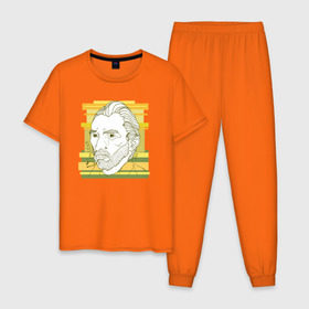 Мужская пижама хлопок с принтом Ван Гог в Петрозаводске, 100% хлопок | брюки и футболка прямого кроя, без карманов, на брюках мягкая резинка на поясе и по низу штанин
 | ван гог | геометрия | глаз | знаенитость | лайнворк | мода | рисунок | тату | художник