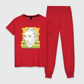 Женская пижама хлопок с принтом Ван Гог в Петрозаводске, 100% хлопок | брюки и футболка прямого кроя, без карманов, на брюках мягкая резинка на поясе и по низу штанин | ван гог | геометрия | глаз | знаенитость | лайнворк | мода | рисунок | тату | художник