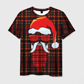 Мужская футболка 3D с принтом Санта хипстер в Петрозаводске, 100% полиэфир | прямой крой, круглый вырез горловины, длина до линии бедер | борода | зима | новый год | очки | праздник | рождество | санта | хипстер
