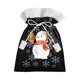 Подарочный 3D мешок с принтом Снеговик с подарком в Петрозаводске, 100% полиэстер | Размер: 29*39 см | 2017 | дед мороз | зима | новый год | снеговик